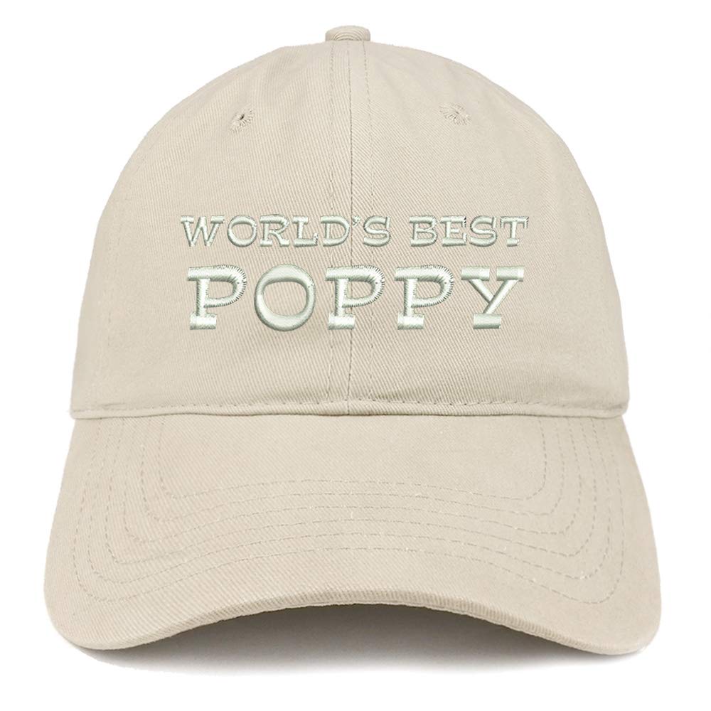 Trendy Apparel Shop World's Best Poppy Embroidered Low Profile Soft Cotton Baseball Cap - Stone