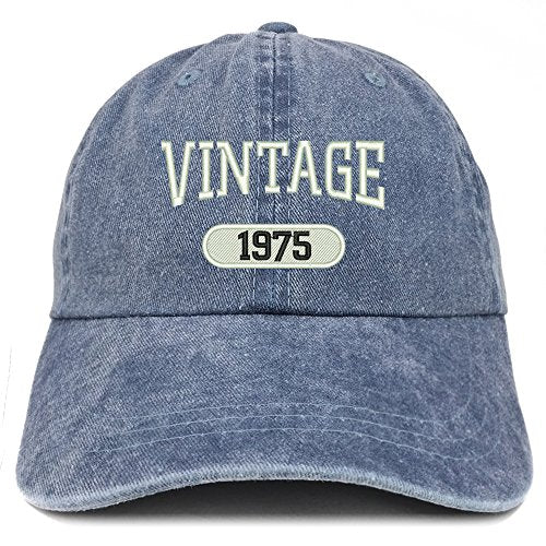 Trendy Apparel Shop Vintage 1975 Embroidered 46th Birthday Soft Crown Washed Cotton Cap