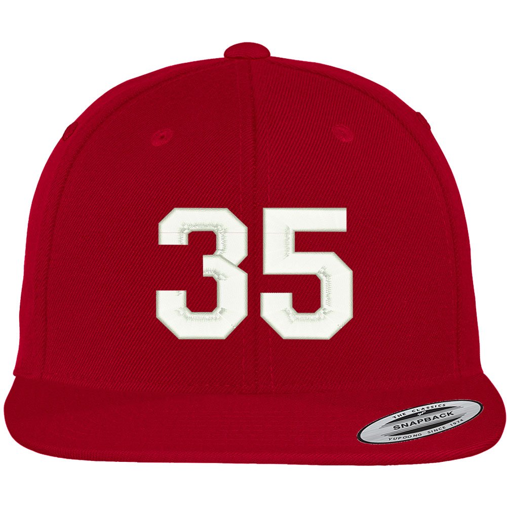 Trendy Apparel Shop Number 35 Collegiate Varsity Font Embroidered Flat Bill Snapback Cap