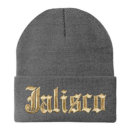 Trendy Apparel Shop Old English Jalisco Gold Embroidered Acrylic Knit Beanie Cap