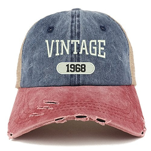 Trendy Apparel Shop Vintage 1968 51st Birthday Embroider Frayed Trucker Mesh Back Cap