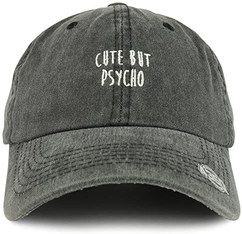 Trendy Apparel Shop Cute But Psycho Text Embroidered Unstructured Washed Cotton Dad Hat