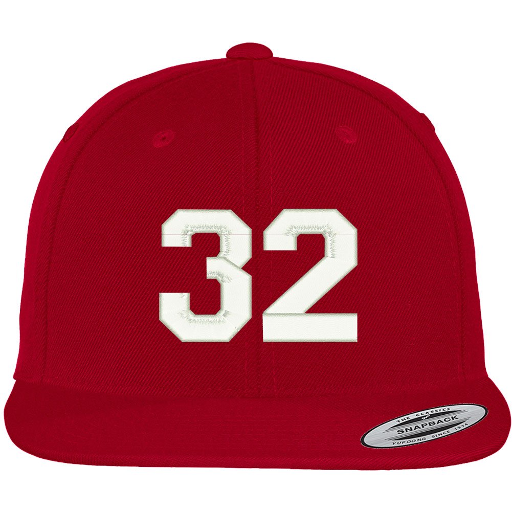 Trendy Apparel Shop Number 32 Collegiate Varsity Font Embroidered Flat Bill Snapback Cap - Black