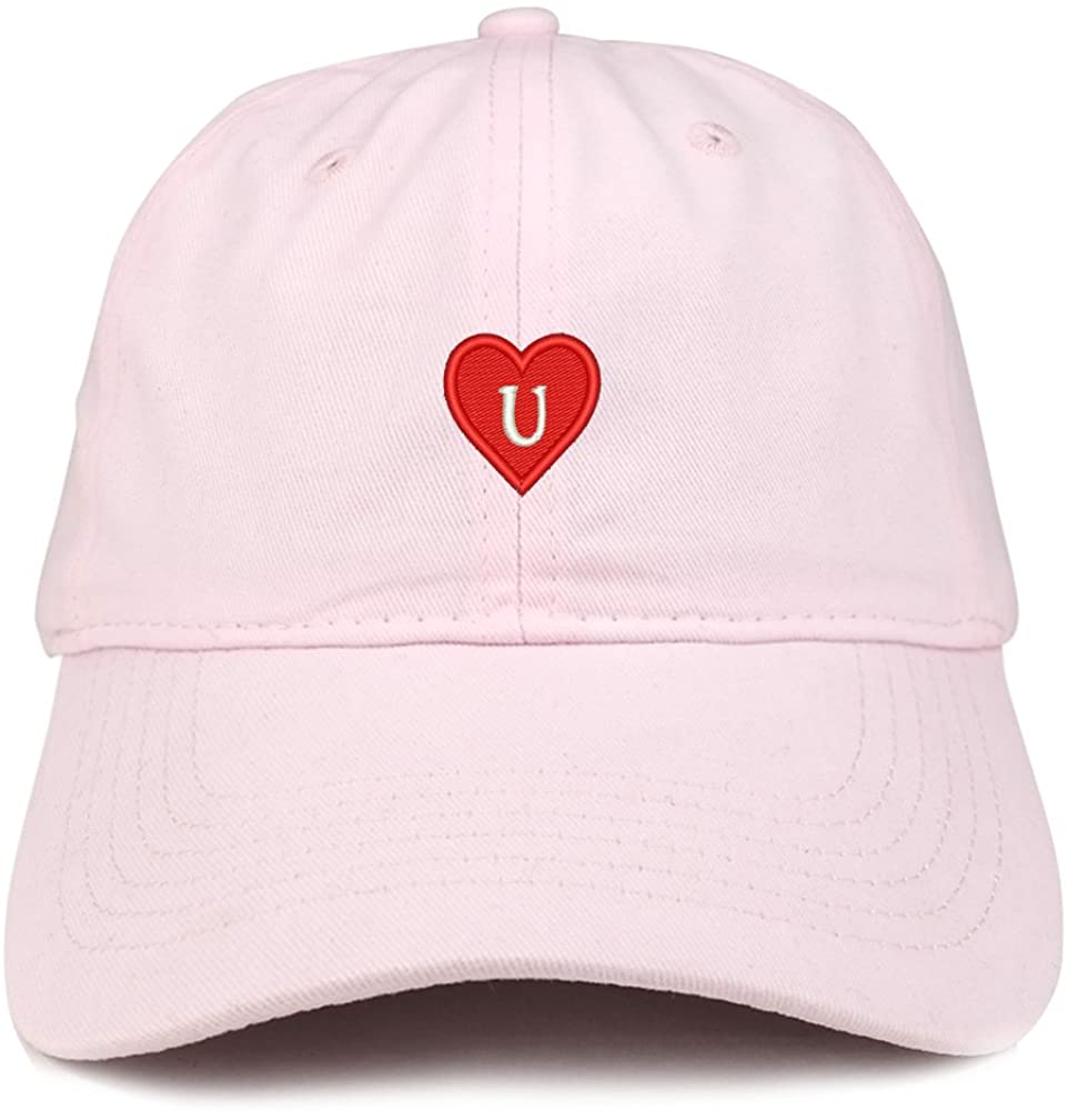 Trendy Apparel Shop Alphabet U Heart Emoji Embroidered Cotton Dad Hat- LT-Pink