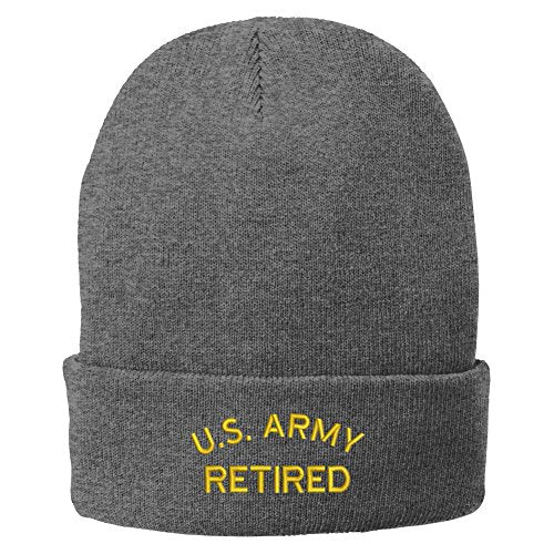 Trendy Apparel Shop US Army Retired Embroidered Winter Folded Long Beanie