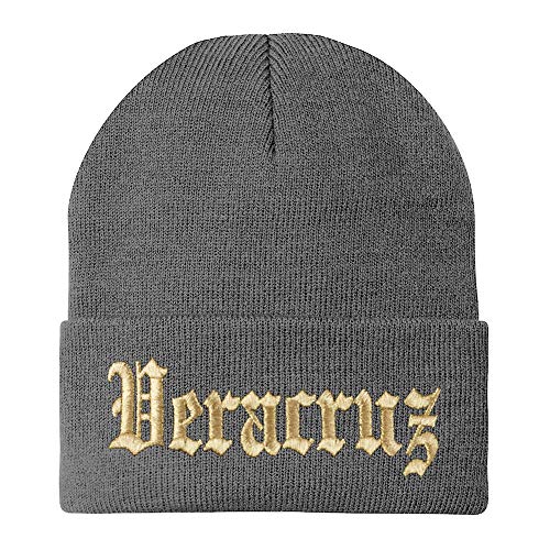 Trendy Apparel Shop Old English Veracruz Gold Embroidered Acrylic Knit Beanie Cap