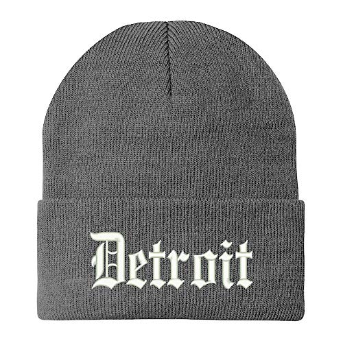 Trendy Apparel Shop Old English Font Detroit City Embroidered Winter Long Cuff Beanie