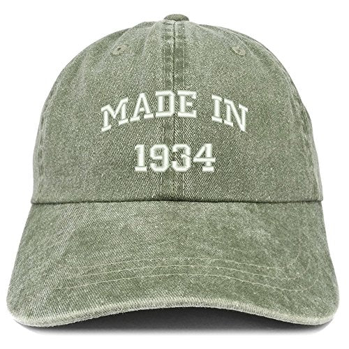 Trendy Apparel Shop Made in 1934 Text Embroidered 87th Birthday Washed Cap