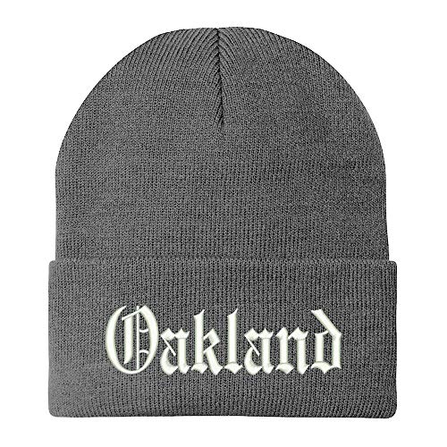 Trendy Apparel Shop Old English Font Oakland City Embroidered Winter Long Cuff Beanie