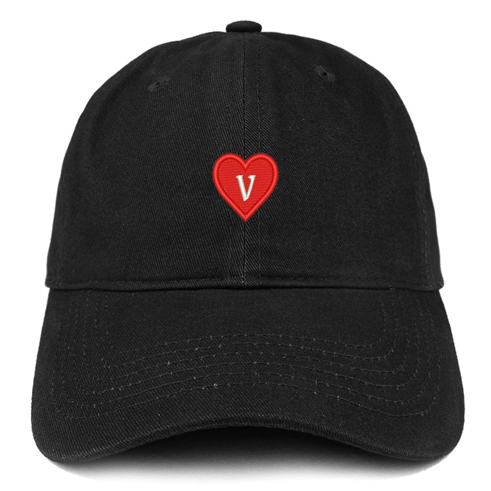 Trendy Apparel Shop Alphabet V Heart Emoji Embroidered Cotton Dad Hat- Black