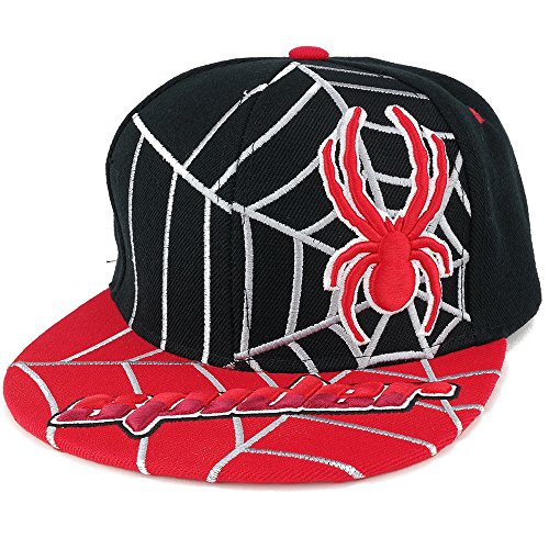 Trendy Apparel Shop Kids Size Spider Text Flatbill Snapback Cap with Large Web and Spider