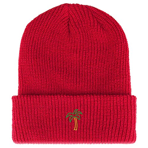 Trendy Apparel Shop Palm Tree Embroidered Ribbed Cuffed Knit Beanie
