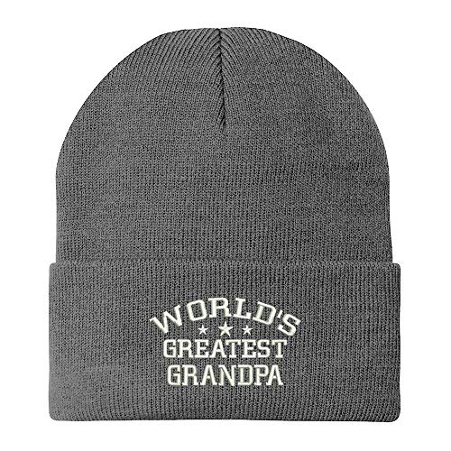 Trendy Apparel Shop World's Greatest Grandpa Embroidered Winter Long Cuff Beanie