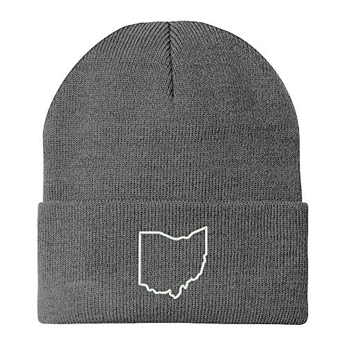 Trendy Apparel Shop Ohio State Outline Embroidered Winter Long Cuff Beanie