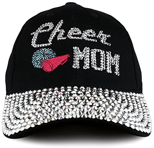 Trendy Apparel Shop Cheer MOM Embroidered and Stud Jeweled Bill Unstructured Baseball Cap