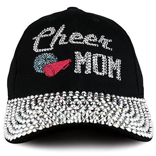 Trendy Apparel Shop Cheer MOM Embroidered and Stud Jeweled Bill Unstructured Baseball Cap