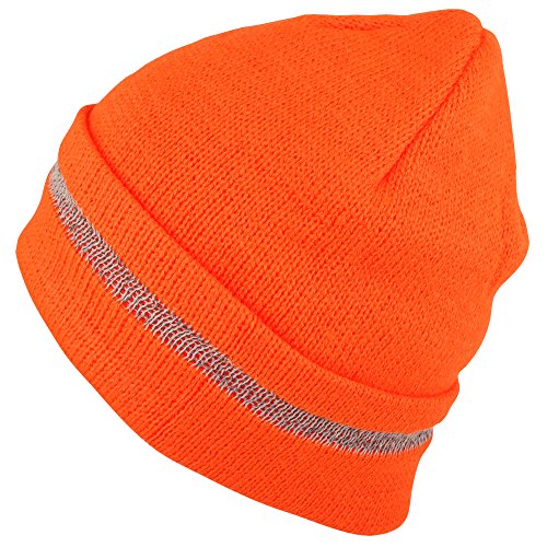 Trendy Apparel Shop High Visibility Reflective Striped Long Cuff Knit Beanie Hat