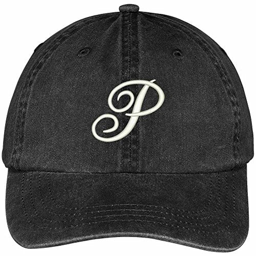Trendy Apparel Shop Letter P Script Monogram Font Embroidered Washed Cotton Cap