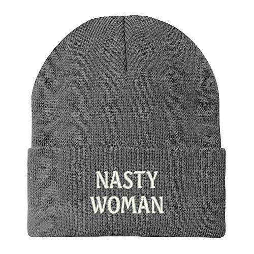 Trendy Apparel Shop Nasty Woman Embroidered Winter Long Cuff Beanie