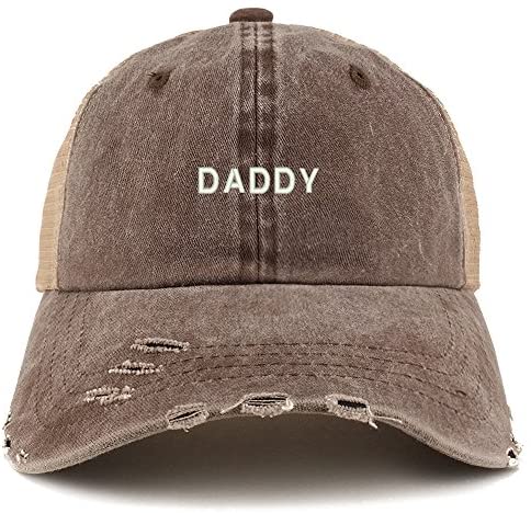 Trendy Apparel Shop Daddy Embroidered Frayed Bill Trucker Mesh Back Cap