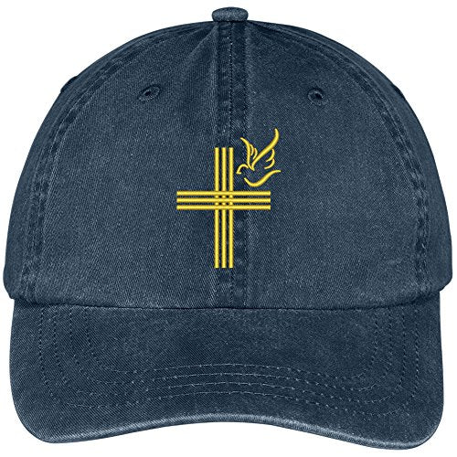 Trendy Apparel Shop Cross and Dove Embroidered Cotton Washed Baseball Cap