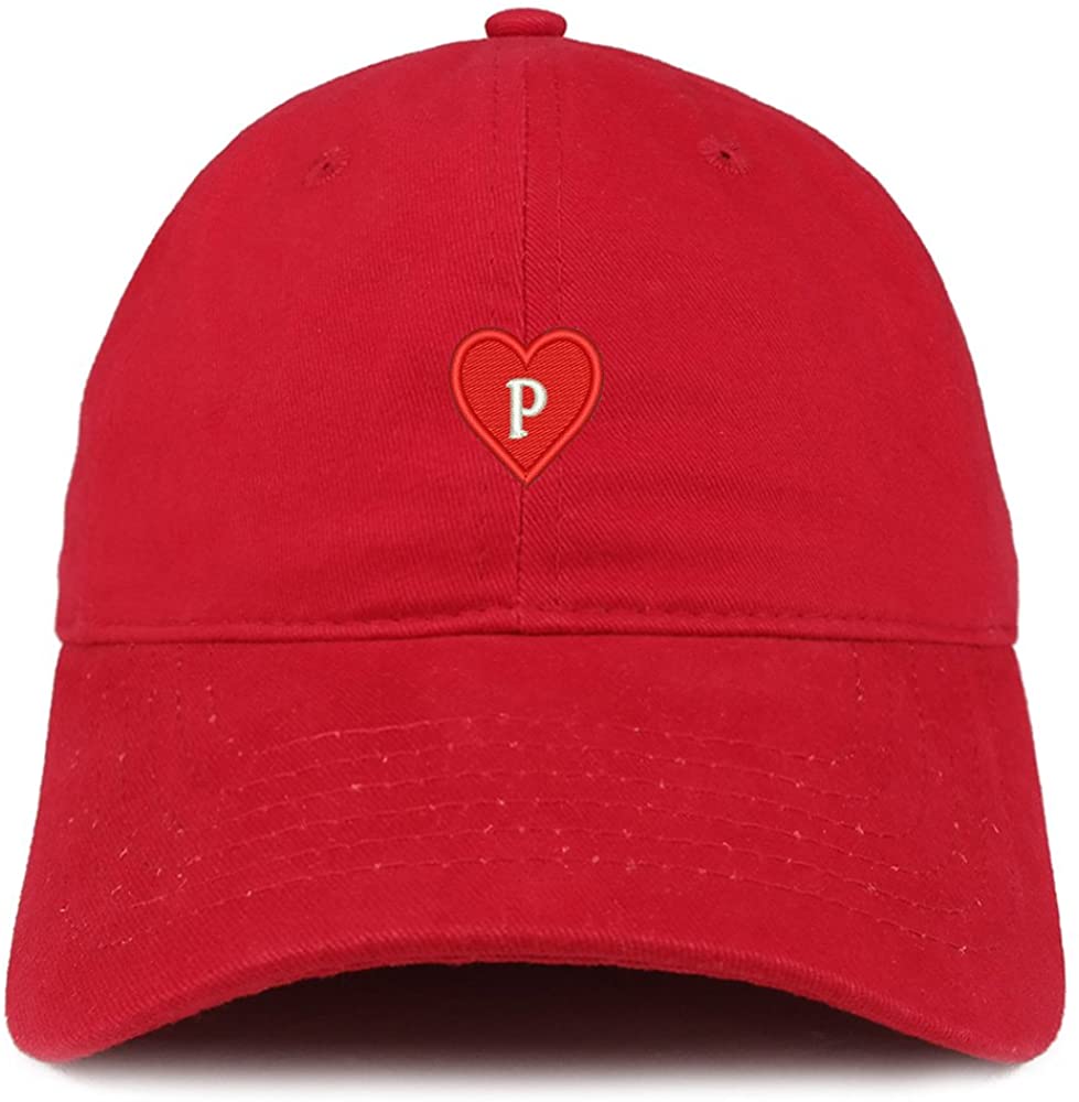 Trendy Apparel Shop Alphabet P Heart Emoji Embroidered Cotton Dad Hat- RED