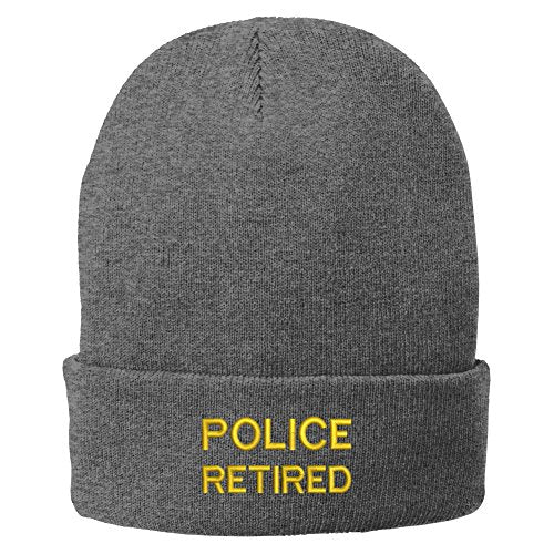 Trendy Apparel Shop Police Retired Embroidered Winter Folded Long Beanie