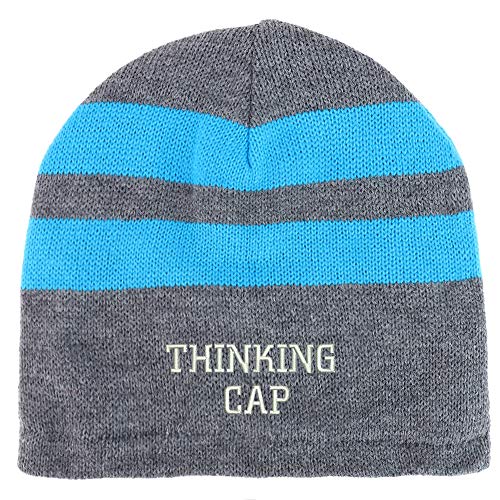 Trendy Apparel Shop Thinking Cap Embroidered Fleece Lined Striped Short Beanie