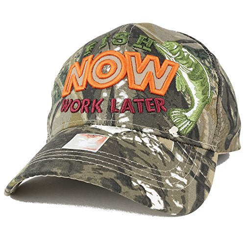 Trendy Apparel Shop Fish Now Work Later Embroidered Adjustable Baseball Cap - CAMO
