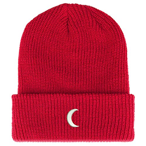 Trendy Apparel Shop Crescent Moon Embroidered Ribbed Cuffed Knit Beani