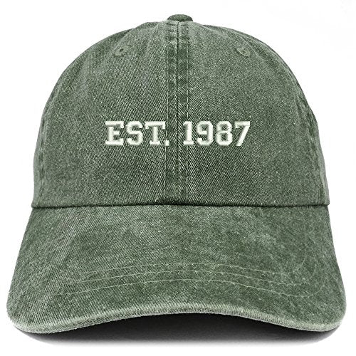 Trendy Apparel Shop EST 1987 Embroidered - 34th Birthday Gift Pigment Dyed Washed Cap