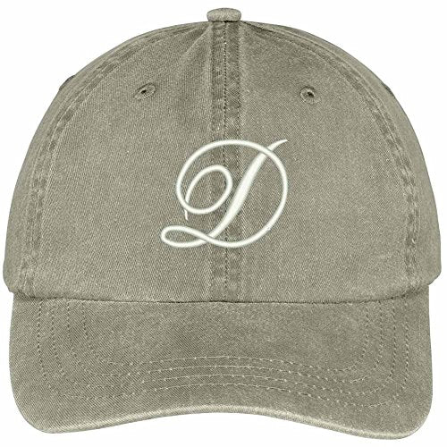 Trendy Apparel Shop Letter D Script Monogram Font Embroidered Washed Cotton Cap