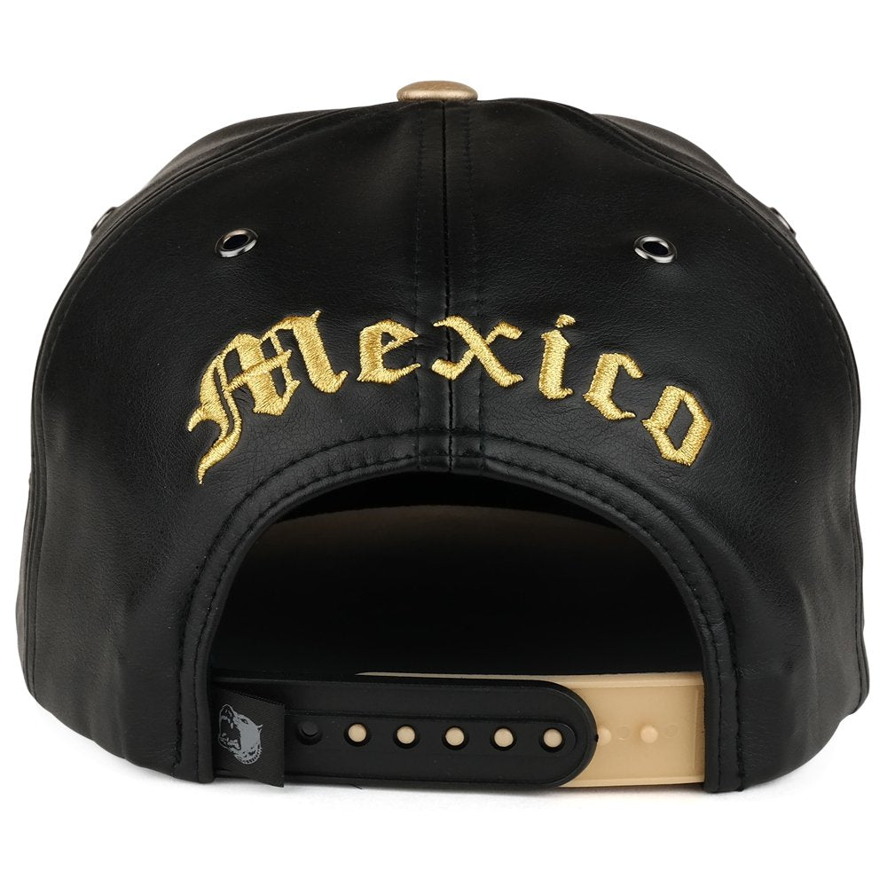 Trendy Apparel Shop Hecho EN Mexico Eagle 3D Embroidered PU Leather Flat Bill Snapback Cap - Black Gold