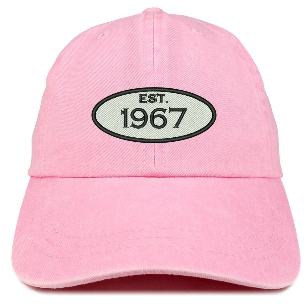 Trendy Apparel Shop Established 1967 Embroidered 51st Birthday Gift Pigment Dyed Washed Cotton Cap - Dark Green