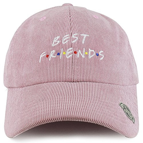 Trendy Apparel Shop Best Friends Embroidered Satin Print Lined Corduroy Unstructured Baseball Cap