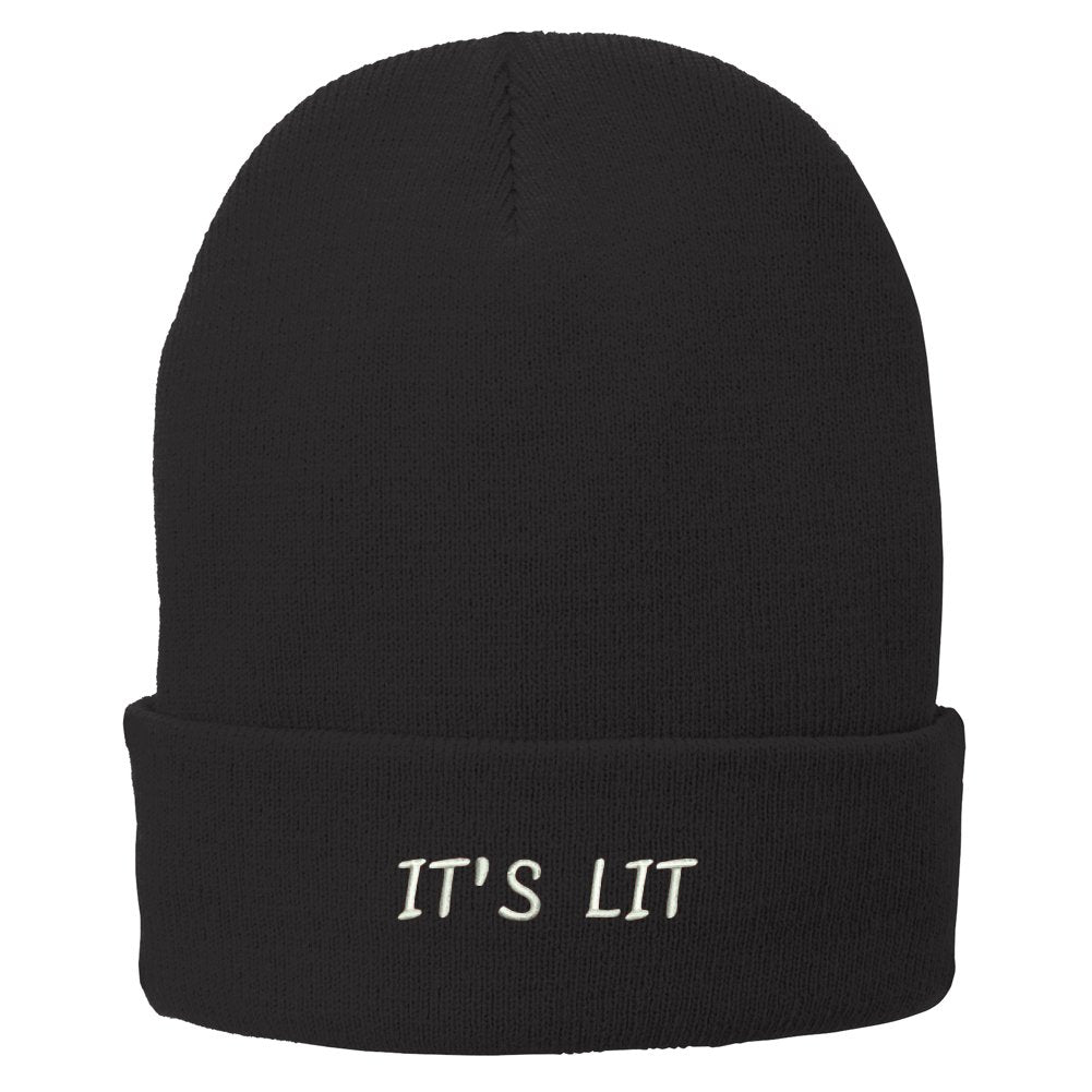 Trendy Apparel Shop It's LIT Embroidered Super Stretch Winter Cuff Long Beanie