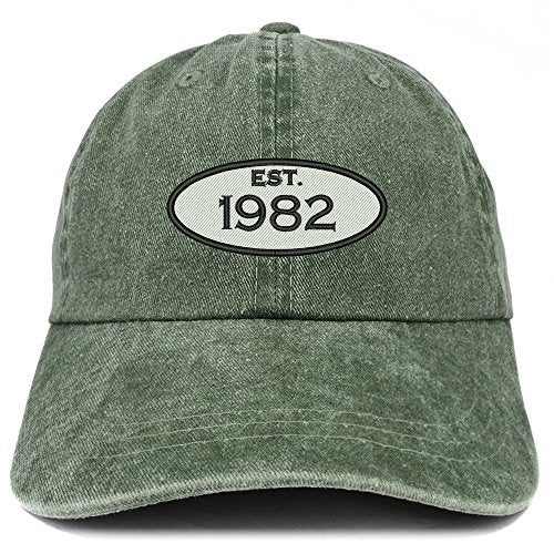 Trendy Apparel Shop Established 1982 Embroidered 39th Birthday Gift Pigment Dyed Washed Cotton Cap