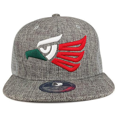 Trendy Apparel Shop Hecho En Mexico Eagle 3D Embroidered Canvas Flat Bill Snapback Mesh Cap - Grey