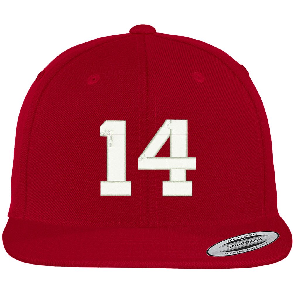 Trendy Apparel Shop Number 14 Collegiate Varsity Font Embroidered Flat Bill Snapback Cap