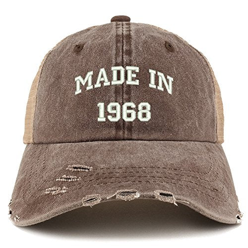 Trendy Apparel Shop Made in 1968 Text 51st Birthday Embroider Frayed Mesh Cap