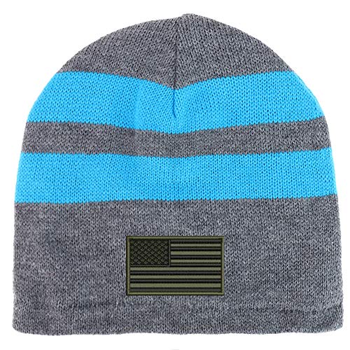 Trendy Apparel Shop Olive American Flag Fleece Lined Striped Short Beanie