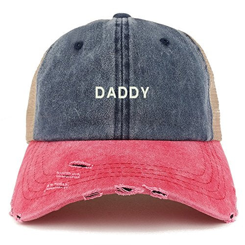 Trendy Apparel Shop Daddy Embroidered Frayed Bill Trucker Mesh Back Cap