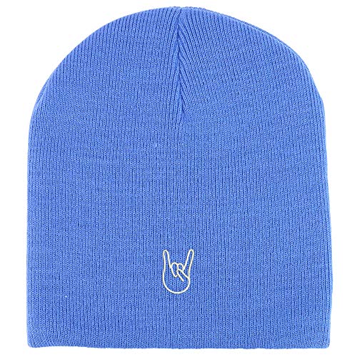 Trendy Apparel Shop Rock On Logo Acrylic Winter Knit Skull Short Beanie