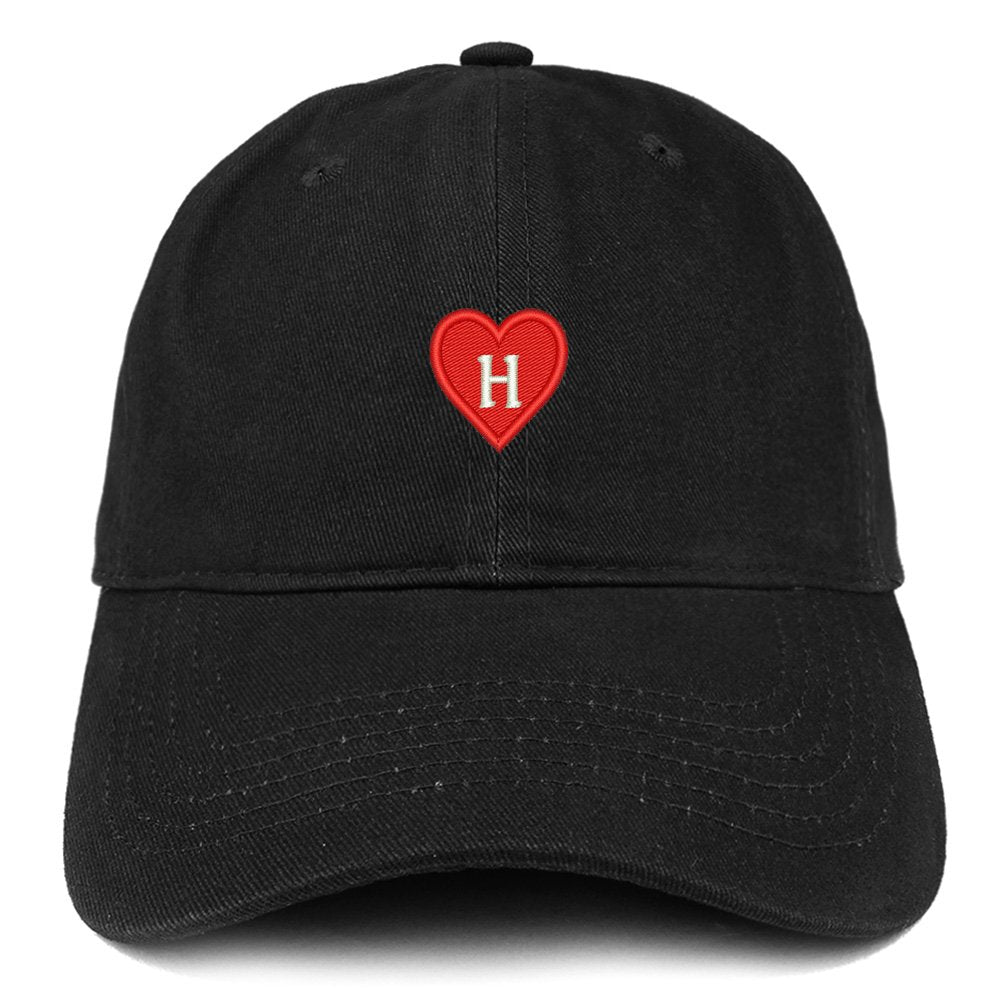 Trendy Apparel Shop Alphabet H Heart Emoji Embroidered Cotton Dad Hat- Black