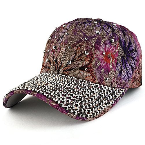 Trendy Apparel Shop Bling Studs Flower Glitter Structured Adjustable Baseball Cap