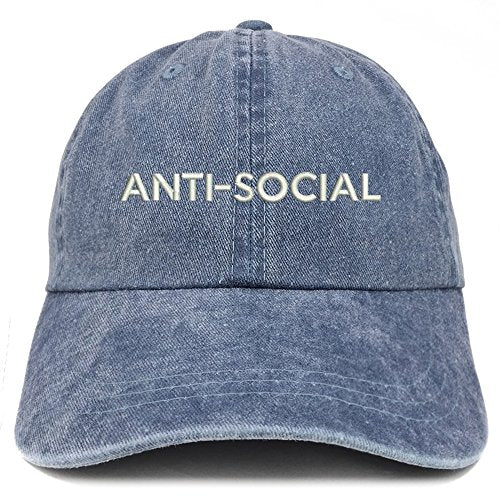 Trendy Apparel Shop Anti Social Embroidered Soft Crown Cotton Adjustable Cap