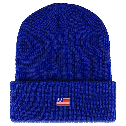 Trendy Apparel Shop US American Flag Small Embroidered Ribbed Cuffed Knit Beanie