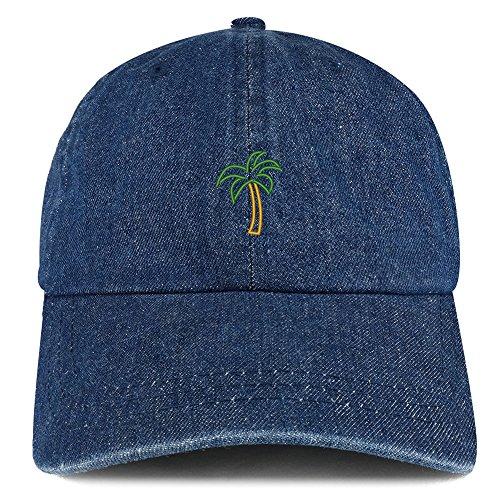 Trendy Apparel Shop Palm Tree Embroidered 100% Cotton Denim Cap Dad Hat