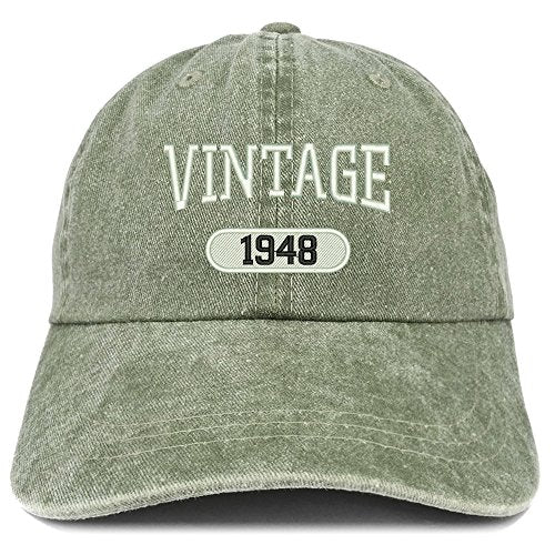 Trendy Apparel Shop Vintage 1948 Embroidered 73rd Birthday Soft Crown Washed Cotton Cap