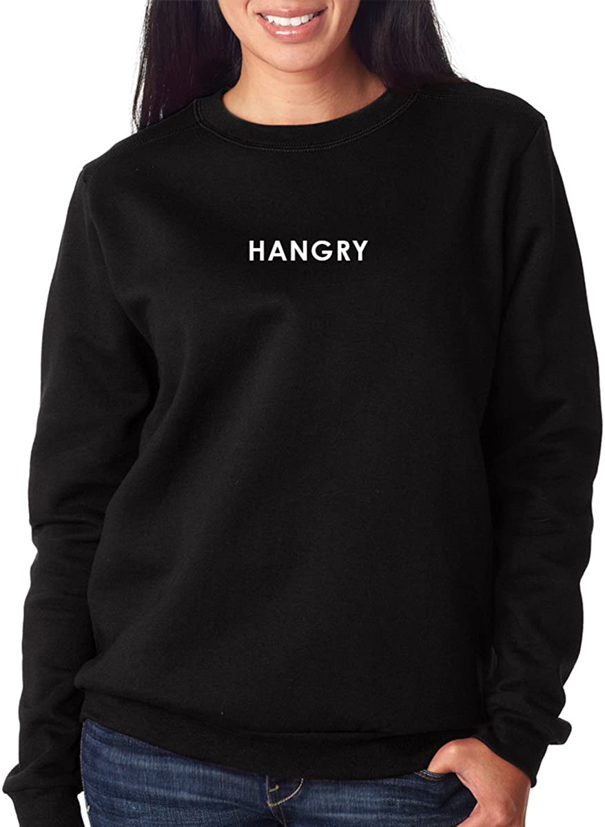 Trendy Apparel Shop Hangry Printed Women's Premium Classic Fit Pre-shrunk Fleece Sweatshirt - Black - 2XL